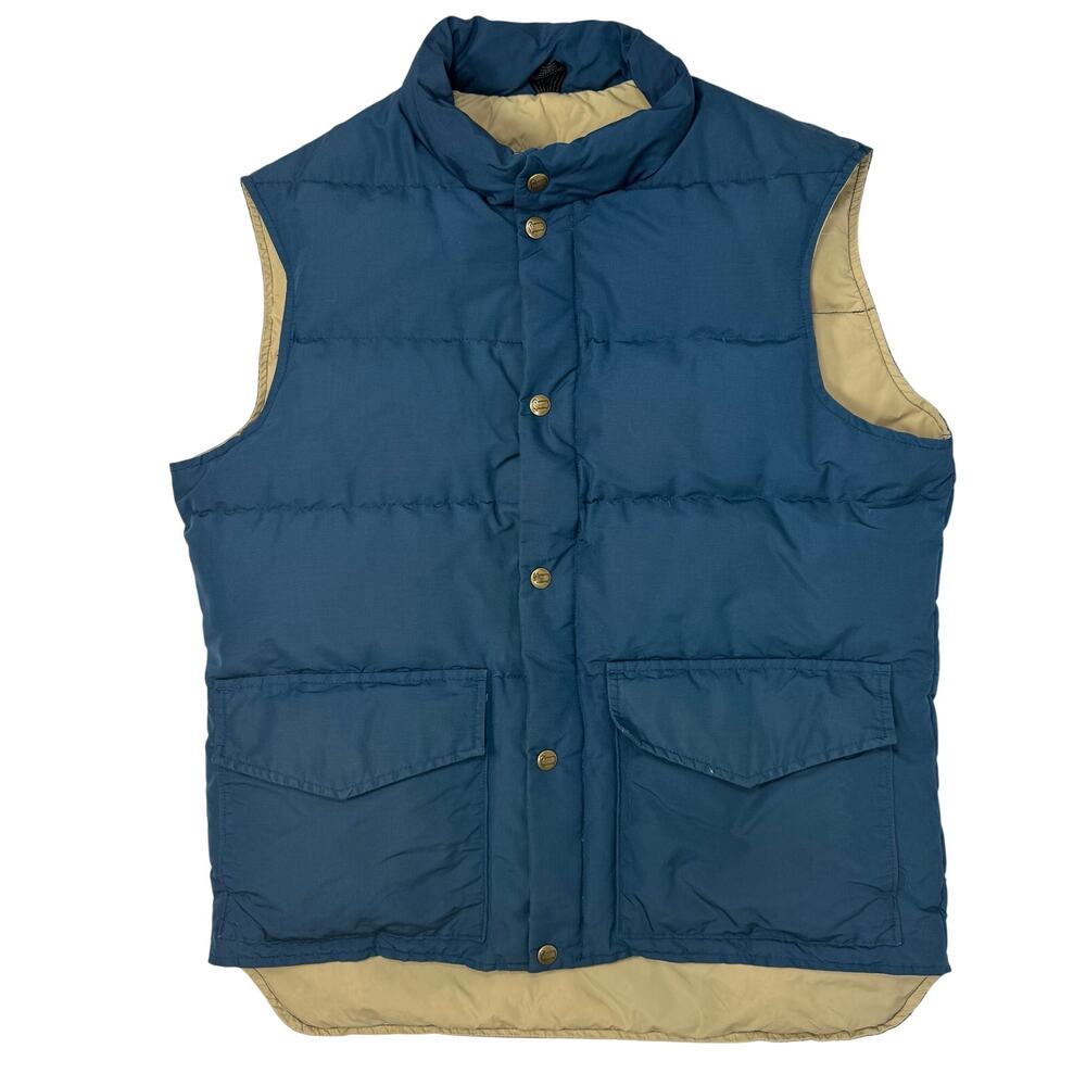 Vintage 80s Men’s Medium Woolrich Vest Navy Down Puffer Made in USA Outdoors